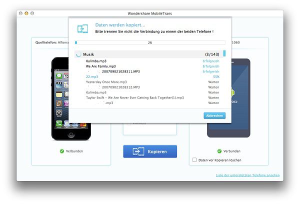 MobileTrans für Mac, Daten vom iPhone zu Android übertragen